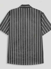 Men's Casual Blue & White Stripe Breathable Short Sleeve Shirt, Spring/Summer Vacation Style