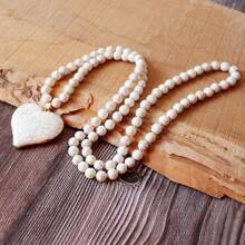 1pc New Fashion Bohemian Style 8mm Turquoise Beads Knotted Women Necklace With Turquoise Heart Pendant, Suitable For Women's Daily Wear