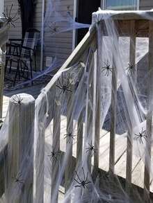 5pcs Halloween Spider Web Decoration Set, Stretchable, Suitable For Indoor And Outdoor Use, Create Spooky Atmosphere, Super Elastic Spider Web, Includes 2 Realistic Spiders, Ideal Choice For Halloween Decoration - Multicolor - View 7