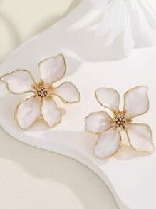 1 Pair Oil Drip Flower Stud Earrings, Elegant Women's Versatile Earrings For Vacation, Festivals