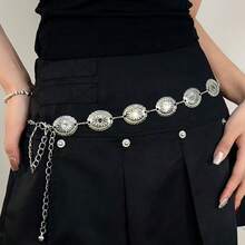 Bohemian Style Oval Embossed Metal Chain Belt For Women Elegant And Versatile - 銀色 - 查看 1