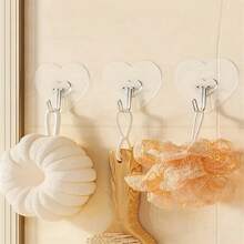 10Pcs Transparent Heart-Shaped Hook, Easy To Install, No Drilling Required, Strong Adhesion, Can Hang Keychains, Umbrellas, Bags, Towels, Etc., Casual Style, Can Be Used In Kitchens And Bathrooms, Wall Mounted Storage, Bathroom Decoration, Suitable For All Seasons, Holiday Gifts