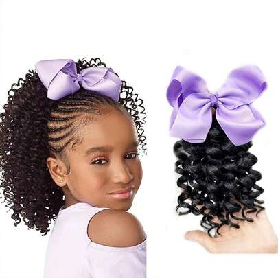 儿童马尾接发 8 英寸卷发马尾辫 儿童 En Gros 儿童合成马尾辫接发 带弹性 1 件