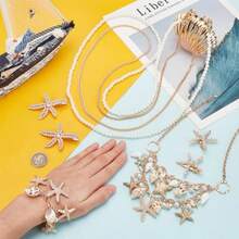 7pcs Mermaid Jewelry Set Seashell Starfish Necklace Bracelet Mermaid Costume Accories Pearl Collar Bib Pendant Necklace Hair Clip Crossbody Bag For Christmas Women Sea Beach - as pic - View 5