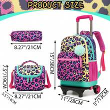 Mochila com rodinhas 3 peças para meninos e meninas, estampa de rosto de papelão, design super fofo e moderno, adequada para meninos e meninas, aplicável para escola e viagens - Amarelo Roxo L4001F - Ver 3
