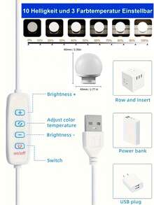 1 đèn gương trang điểm, không cần khoan, đèn gương trang điểm, bóng đèn LED gương trang điểm, gương ba màu có thể điều chỉnh độ sáng USB, bóng đèn chiếu sáng, gương trang điểm làm đẹp, sinh nhật, đèn phòng tắm, cấp nguồn qua USB, đèn gương, chiếu sáng, dải đèn LED, điều khiển bằng nút bấm, thích hợp cho gương trang điểm, tủ quần áo, phòng ngủ và phòng tắm - không cần pin, lắp đặt bằng keo dán hai mặt gắn tường, thích hợp cho phòng tắm, tiệm làm đẹp, gương, đồ trang trí Halloween - đèn soi gương trang điểm - Xem 12