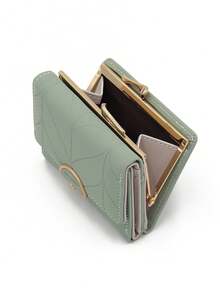 1 件绿色多功能三折时尚印花短款钱包女士钱包钱包可爱钱包迷你钱包