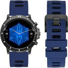 Correa de Reloj Bicolor de 22mm, Goma de Silicona, Correa de Reemplazo de Liberación Rápida para Hombres y Mujeres, Hebilla de Acero Inoxidable Plateada (Negro-Gris) - Azul-Negro (Hebilla Negra) - Ver 5