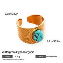 1 件复古绿松石戒指，波西米亚风格镀金合金/不锈钢指环，具有各种形状（方形/圆形/椭圆形）和镶嵌人造绿松石的设计，是一款适合日常佩戴、派对、度假和音乐节的个性堆叠配饰，可作为女性的个性化礼物，重返校园时尚。 - 金色 - 查看 11