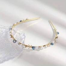 1 pieza Diadema floral rosa con decoración de perlas falsas, aro de pelo elegante y versátil con rhinestones, adecuado para novia, accesorio diario, regalo, fiesta, diadema, accesorios para el cabello