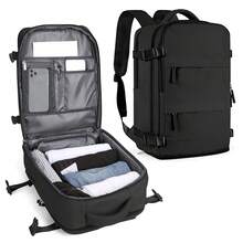 男女通用大号旅行背包，商务笔记本电脑背包，登机箱尺寸42x20x32，符合航空公司登机标准，防水，多功能独立鞋仓，干湿分离层，适合中学生旅行、上学、通勤和使用电脑。 - 黑色 - 查看 3