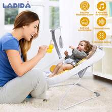 LADIDA Bouncer – 0-6 Months, Vibrating Seat With Removable Toy Bar, 3 Speeds And 8 Soothing Songs, Portable And Lightweight (Brown) - Yellow - View 2