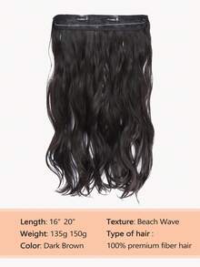隐形接发深棕色接发自然波浪假发片女士合成接发片夹式假发 - Dark Brown - 查看 3