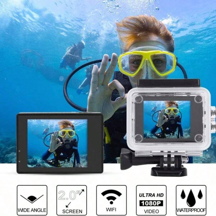 Mugast Action Camera 1080P,Digital Sports Video Camcorder Recording Cam 30m 2 Inch Screen With 140° Wide Angle Lens For Photography Shooting(Black) - Black - View 1