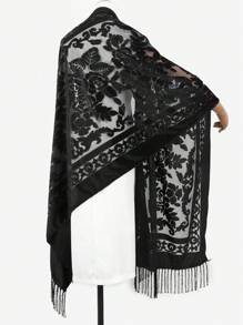 1pc Women Rose Jacquard Velvet Tassel Scarf, Fashionable Women Elegant Scarf, Multi-Functional Versatile Shawl For Dance, Party, Festival, High-End Women Luxury Scarf