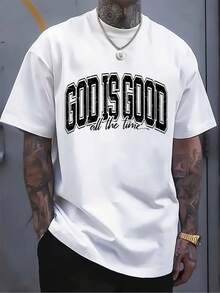 Summer Casual Plus Size Men's "God Is Good" Simple Letter Print T-Shirt, Breathable And Machine Washable Sports Crew Neck Short Sleeve Top 2026 - trắng - Xem 1