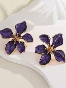 1 Pair Oil Drip Flower Stud Earrings, Elegant Women's Versatile Earrings For Vacation, Festivals