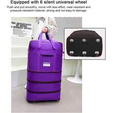 Three-Layer, Expandable, Foldable Oxford Cloth Luggage Bag. Foldable Suitcase With Six Universal Wheels. Large Luggage Bag For Long-Distance Travel, Large, Foldable, Waterproof Oxford Cloth Storage Bag With Large Capacity. 28 X 48 X 82 Cm (Black/Blue/Purple) - 藍色 - 查看 4