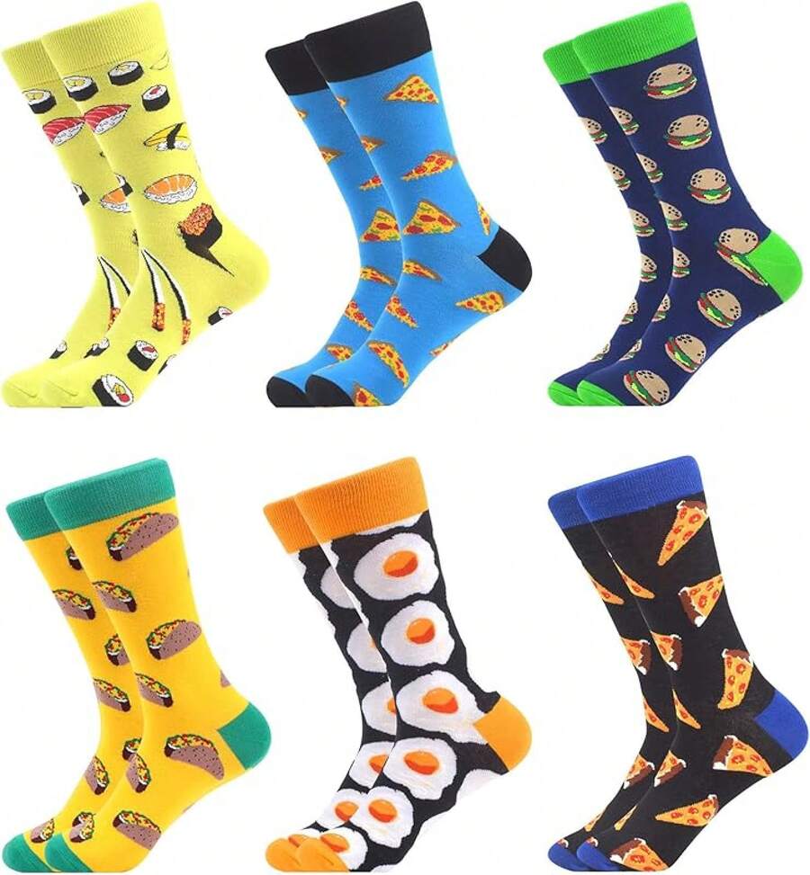 Men's Funny Novelty Crazy Pattern Dress Socks For Gifts - 黃色/橙色/藍色/黑色/多色食品-6米 - 查看 1