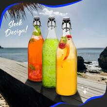 33 Oz / 1 Liter Flip Top Glass Bottle 6 Pack | Round Swing Top Glass Bottles With Lids, Shrink Wrap, Paper Tags + Strings, Funnel, Brush & Marker | For Use As Large Kombucha Jar & Kefir Jar