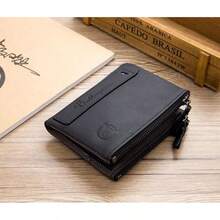 BULLCAPTAIN Genuine Leather Wallet For Men Vintage Bifold Double Zipper Coin Purse, Brown, 4.7"X1.2"X3.7"(HxWxL) - Black - View 3