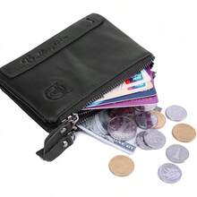BULLCAPTAIN Genuine Leather Wallet For Men Vintage Bifold Double Zipper Coin Purse, Brown, 4.7"X1.2"X3.7"(HxWxL) - Black - View 4