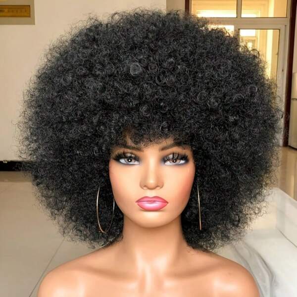 Black Elegant 70s Wigs For Women Afro Wig-Fluffy Curly Hair,Heatresistant Synthetic Hair, Perfect For Daily Wear And Party Clothing, Wig Accessories