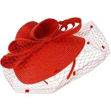 Derby Fascinators Women High Tea Party Hat Wedding Cocktail Flower Headware With Mesh And Feathers - Z-f0271-red - View 4