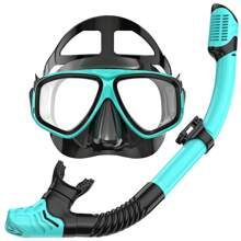 JoyMaySun Schnorchelmaske, Atemschlauch-Set, Dry Top, geringes Volumen, Silikonmaske, auslaufsicher und beschlagfrei, Schnorchelmaske, Schwimmbrille für Männer und Frauen