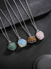 Colar com moldura de cristal prateado, moldura de cristal vazia, metal a granel, gaiola de pedra de aço inoxidável, corrente de pedra preciosa ajustável e intercambiável para fabricação de joias, colar faça você mesmo