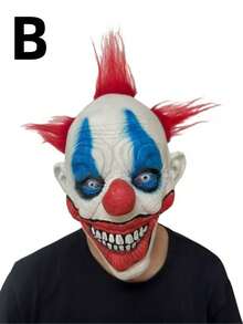 1pc Halloween Clown Mask, Scary Latex Mask, Funny Clown Cosplay Makeup Masquerade Full Face Haunted House Escape Room Prop - Black and White - View 5