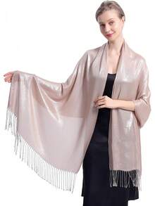 Sparkly Metallic Shawls And Wraps,Women's Glitter Pashmina Shawl Scarf Forformal Evening Party Dresses - F-黑銀色 - 查看 9