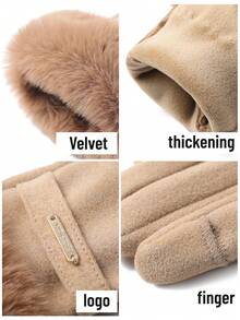 1 双女士保暖手套，人造毛皮袖口保暖内衬，防风，纯色，冬季配饰 - 彩色 - 查看 8