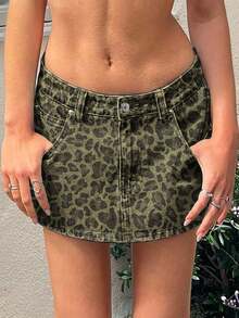 Jean Skirts For Women Sexy Mid Waist Sexy Mini Skirt Dress 2026 Y2k Clothes Denim Skirt - 豹紋 - 查看 4