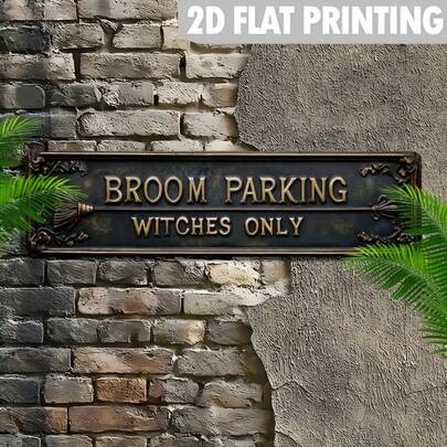 39.88cm X 9.91cm Vintage "Wizard Parking Only" Metal Sign - Humorous Wall Decor, Suitable For Halloween, Sturdy Metal Sign With Intricate Frame, Ideal For Seasonal Decoration, Halloween Decor