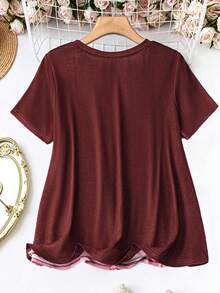 Áo thun in hình trái tim ngày lễ tình nhân dành cho nữ - Cổ tròn tay ngắn - Màu Đỏ Sâu - Xem 2