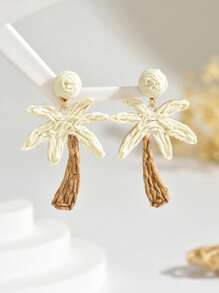 1 par de pendientes de diseño de hoja de palma en estilo bohemio, pendientes tejidos a mano de rafia con diseño de árbol de coco, inspirados en la moda, aptos para mujeres para la playa, vacaciones y fiestas