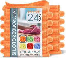 Microfiber Cleaning Cloth, Microfiber Towels For Car 24 Pack Washcloths, Orange Cleaning Rag, Reusable Microfiber Towel, Microfiber Cloth Rag Cleaning, Lint Free Cloth 12/Inchx12/Inch - 橘色 - 查看 1
