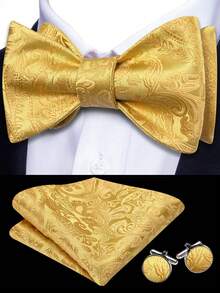 伴郎 3 件套（蝴蝶结 + 口袋巾 + 袖扣）- 圣诞复古佩斯利婚礼配饰套装，纹理胸花套装，新郎防皱礼物 - LDLH2125 - 查看 5