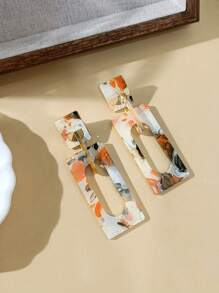1 Pair Fashionable & Elegant Geometric Colorful Resin Drop Earrings For Women, Suitable For Everyday Wear