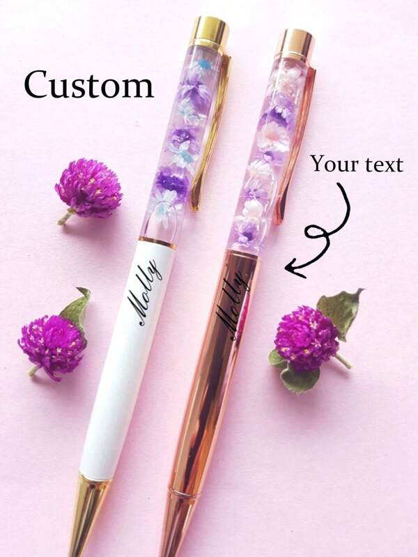 Customized Dried Flower Pen, Creative Minimalist Handmade Dried Flower Ballpoint Pen,Kawaii,Custom,Personalized,Unique,Customized,Dried Flower Pens - Metal Twist Pens, Medium Point Tips And Round Barrels, Blue Ink, Suitable For Students 14+ And Office Supplies Back To School, Metal Stationery