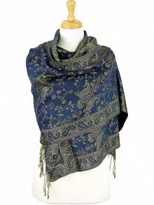 Bufanda de pashmina de paisley para mujeres PASKMLNA - #14azul marino claro - Ver 4