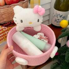 Sanrio 1 Stück Sanrio Hello Kitty süß Kawaii Aufbewahrungskorb, reizvoller Make-up Organizer, Schlafzimmer Dekoration, Geburtstagsgeschenk, Abschlussgeschenk, Pink - Hello Kitty bezaubernder großer Rollaufbewahrungskorb - multifunktionale Stoff Schreibtisch Organizer Box, klassisches Design, geeignet für Zuhause, Büro, Spielsachen und Zubehör