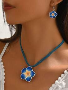 2 Stücke minimalistischer aber süßer Halsketten- und Ohrringe-Set, Farbverlauf Blumen Muster Dopamin Design, modischer eleganter Schmuck