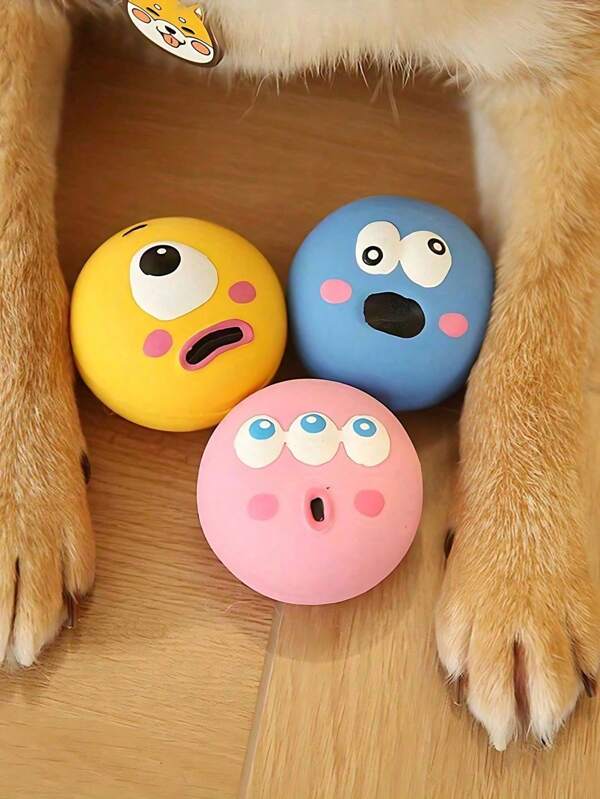 [For Small-Breed Dog] 1/3Pcs Dog Sounding Toy With Cute Big Eyeball Design, Pet Durable Rubber Chew Teeth Grinding And Cleaning Ball With Squeaky Dog Toy Ball, Interactive Training Pet Supplies