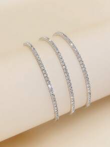 3 Sparkling White Diamond Ultra Fine Elastic Bracelets For Dinner Parties