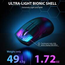 ATTACK SHARK X5 Wireless Gaming Mouse, 49g Ultralight G502 Tri-Mode 2.4Ghz/USB-C Wired/Bluetooth Mouse, PC Gaming Mice PixArt Optical Sensor-Adjustable DPI-Main Click RGB Backlit