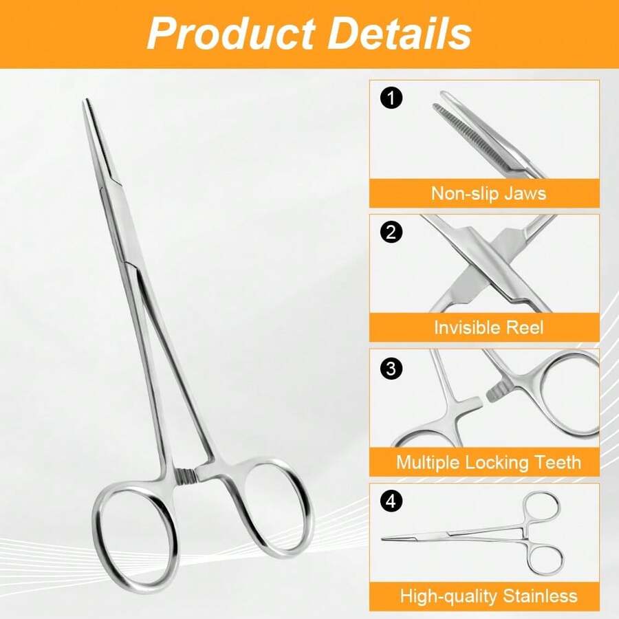 2 Piece Hemostat Curved And Straight Stainless Steel Self-Locking Fishing Forceps Piercing Remover Tool Piercing Grabber Tool For Nurses Pet Grooming Care Fishing DIY Crafting(7") - 墨綠色 - 查看 1