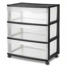 3-Tier Black Plastic Mobile Storage Cabinet With Wheels - Large Capacity Organizer For Bedside & Office, Space-Saving Rolling Utility Cart (Portable, Multi-Purpose