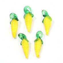 Set de 5 piezas de colgantes de vidrio hechos a mano con formas de verduras y frutas, con estilos múltiples que incluyen sandía y calabaza, accesorios de decoración casual y bonita apropiados para hacer pulseras, collares, aretes y joyería - Multicolor - Ver 14